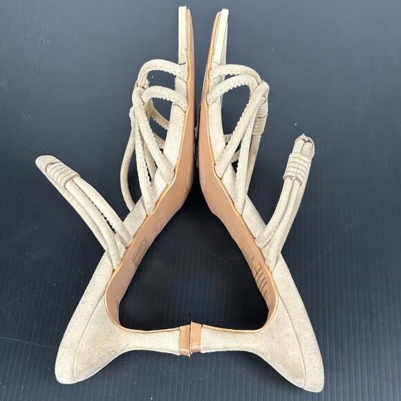 Torgeis New York Sz 7.5 3" Heeled "Suede" Tan Sandals Strappy Women's MEDINILLA - Picture 11 of 12